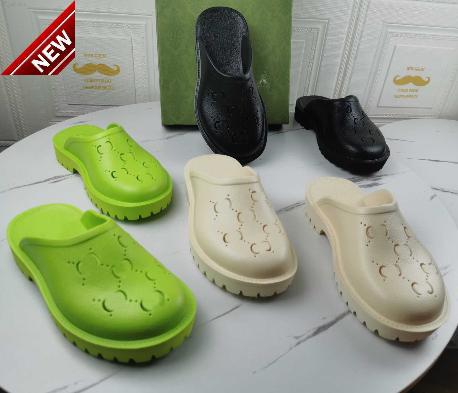 

2023 Men Women Perforated Slippers Designers Platform Sandal Luxury Wedge Rubber Cut-out Slide Carved Hollow Flats Shoes Breathable Beach Slipper, 3 heel 5cm