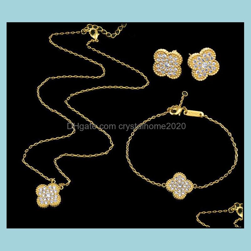 

Bracelet Earrings Necklace Queen Lotus High Quality Fashion 18K Gold Plated Flowers Series Bracelet Jewelry Set For Women Wholesa Ot50D, Metal color