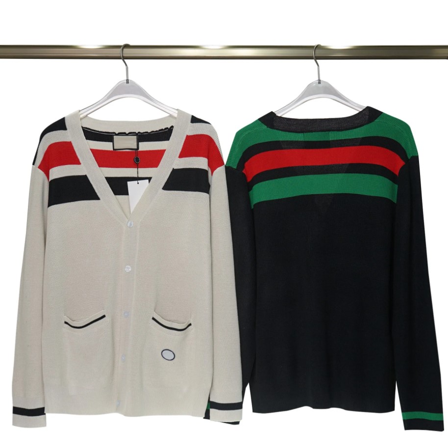 Mens Designer Sweater Woman V neck Knitted cardigan stripe knitwear Fashion Letter Black Long Sleeve Clothes Pullover Oversized Top Casual--image-834905421