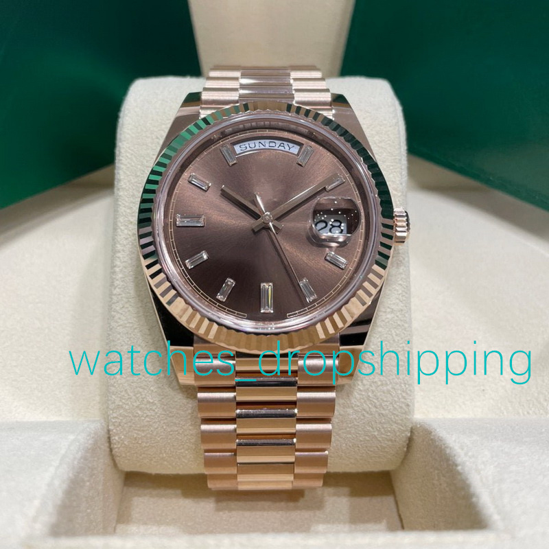 

Super Factory Mens Watch 41MM Diamond Chocolate Dial Fluted Bezel Ice Automatic Mechanical Movement Sapphire Glass Stainless Steel President St9 Wristwatches