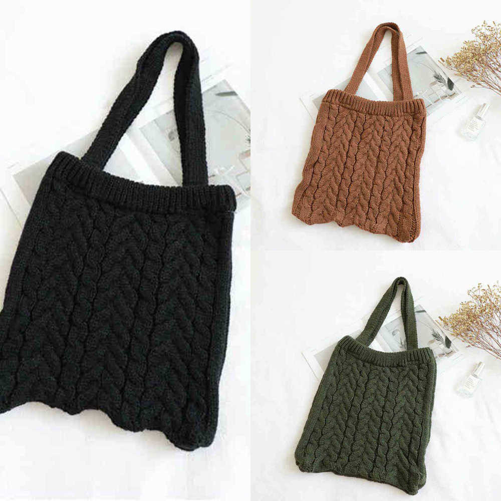 

Shopping Bags Autumn and Winter Korean Version of Wenyi Sen Series Wool Tote Bag Knitting Handbag Simple Casual One Shoulder Women's Bag 220826, White1