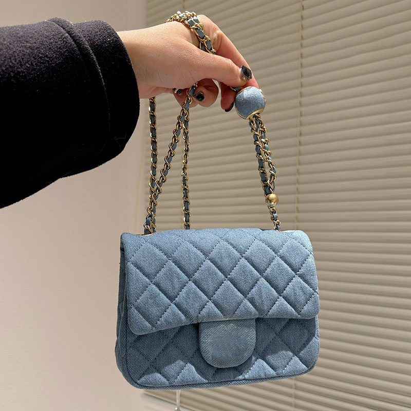 

CC Bags Luxury Brand Cross Body Denim Golden Ball Women Crossbody Bag Mini Classic Flap Shoulder Bag Adjustable Chain Wallet Fanny Pack Card, Blue