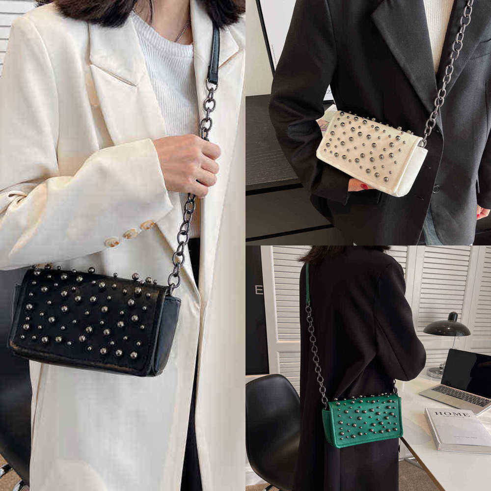 

HBP shoulder Bag Women's Fashion Ins Sense Rivet Chain Fashion One Shoulders Messenger Bags 220816, Black4