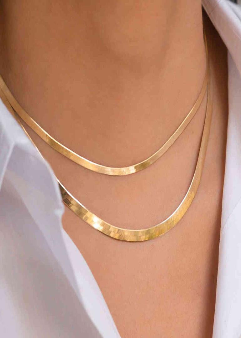 

14K Gold Filled Stainls Steel Herringbone Chain Necklace Fashion Flat Snake Chain Necklace for Women m 4mm Wide2331641