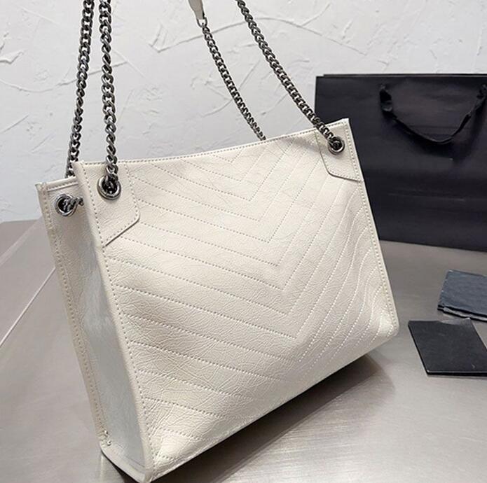 

Women Tote Bag Niki Handbag Large Capacity Shopping Bags Wave Pattern Fashion Famous Letter Chains Shoulder Crossbody Purse Interior Pocket, Grey