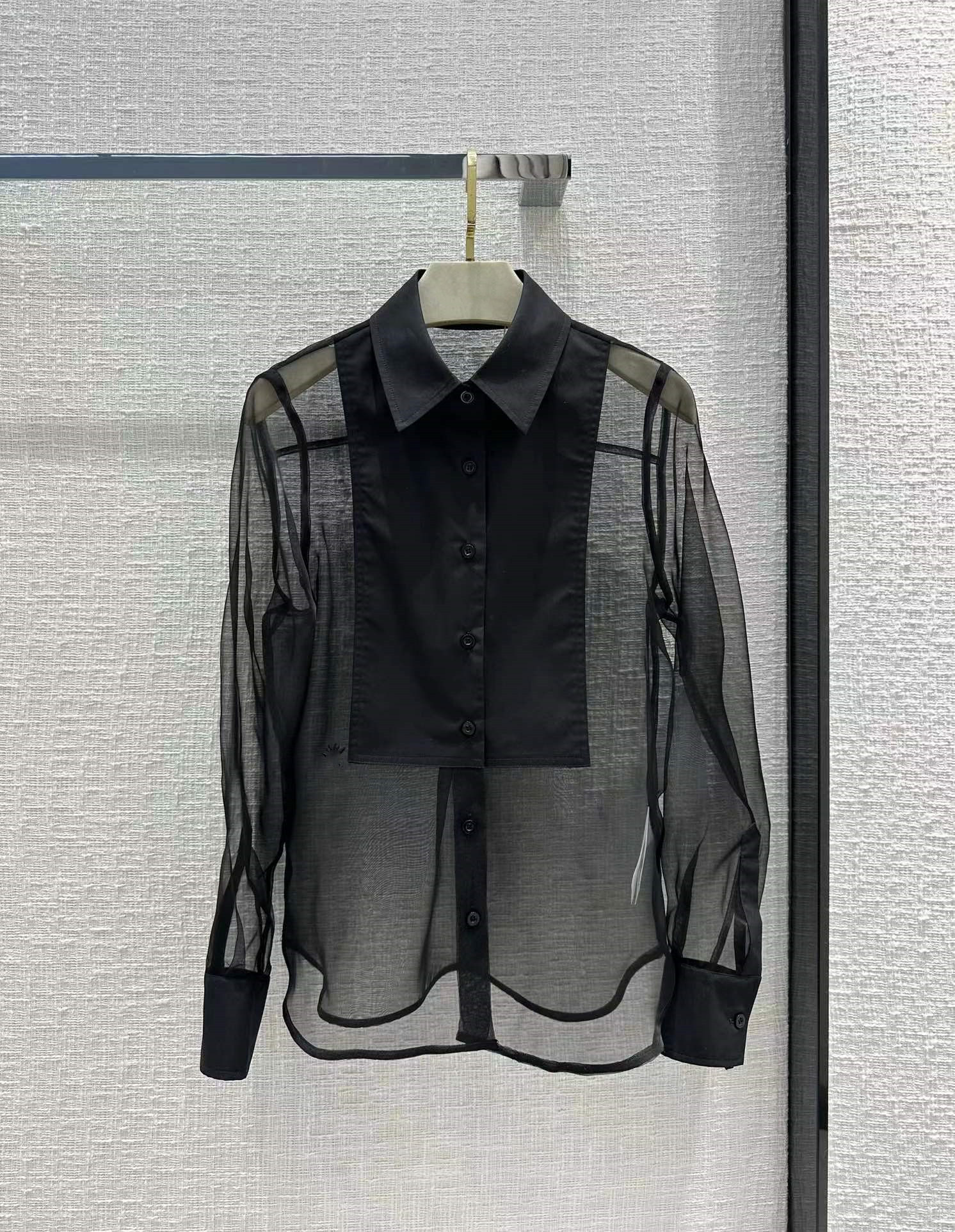 

Milan Runway Shirts 2023 New Spring Summer Lapel Neck Long Sleeve Print Designer Blouses Brand Same Style Shirts 0107-14, Black