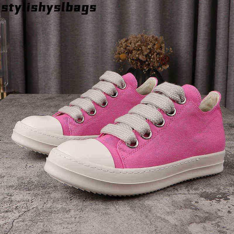 

Dress Shoes 22ss Rick Men's Casual Shoes Pink Canvs Shoes for Women Jumbo Shoeslace Male Sneakers Lace-up Owens Women's Sneakers 010723H
