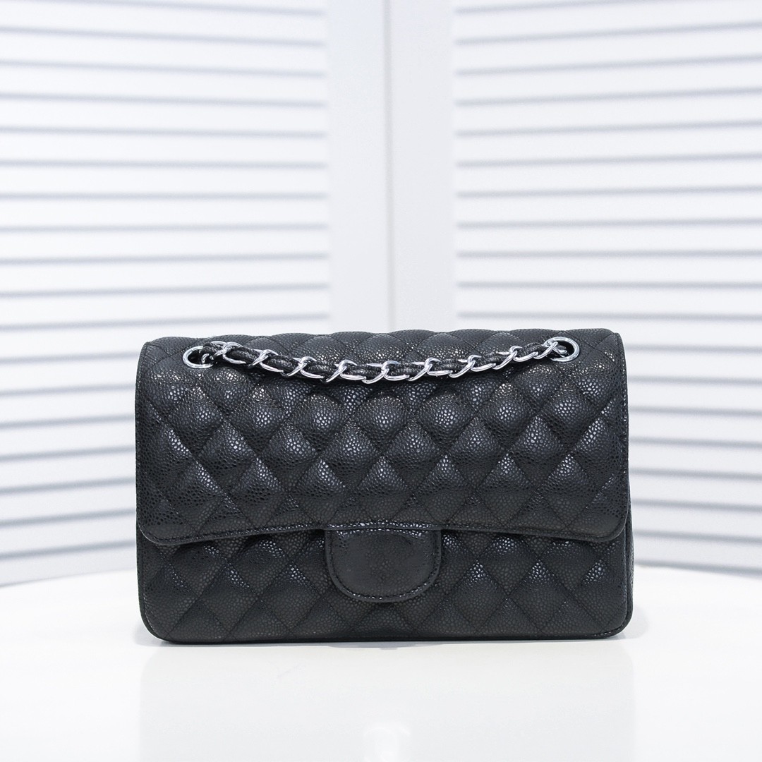 

Top quality woman shoulder bag 25CM A01112 caviar leather chain bag fashion crossbody bags luxury designer bagss High-End lady purse, Black with gold chain