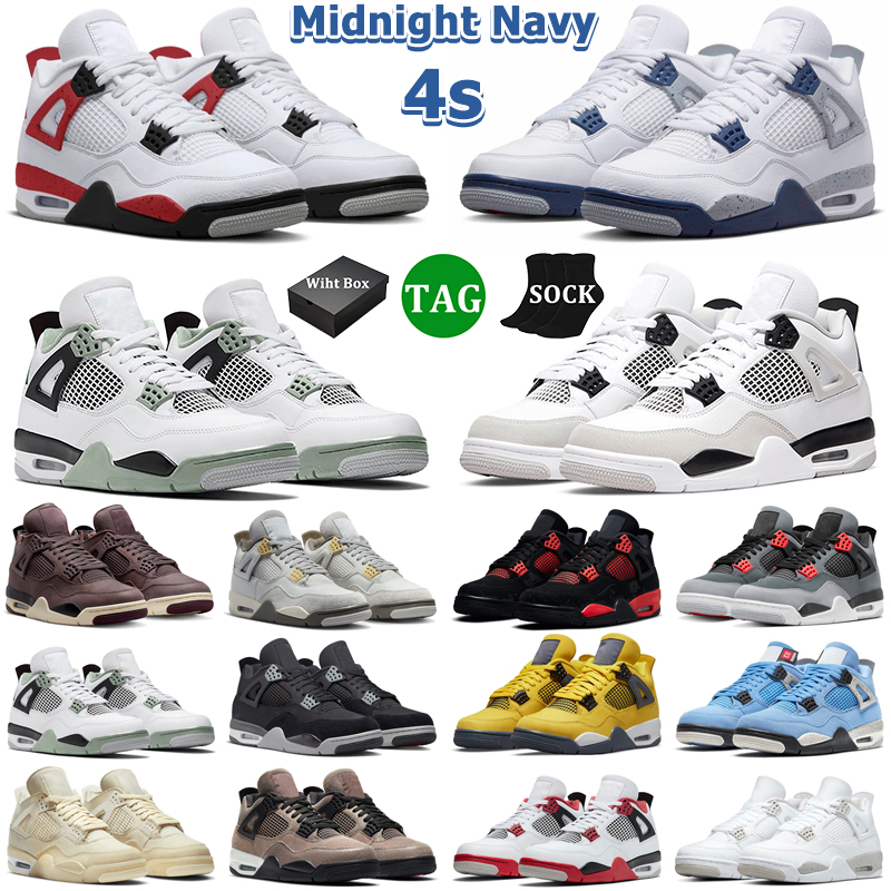 

With 4 Basketball Shoes Men Women 4s Midnight Navy Military Black Cat Red Cement Thunder Oil Green White Oreo Infrared Lightning Mens, 29