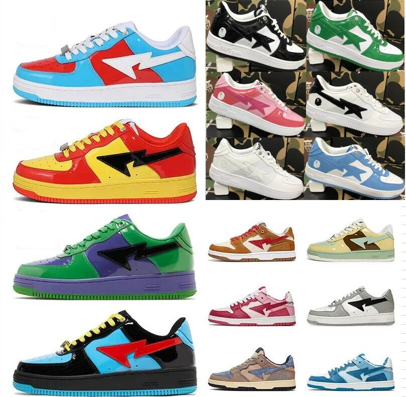 

Bapestas SK8 off mens running shoes SK8 Baped Designer camo black white green red orange camouflage men women trainers sports sneakers classic platform shoe, Box