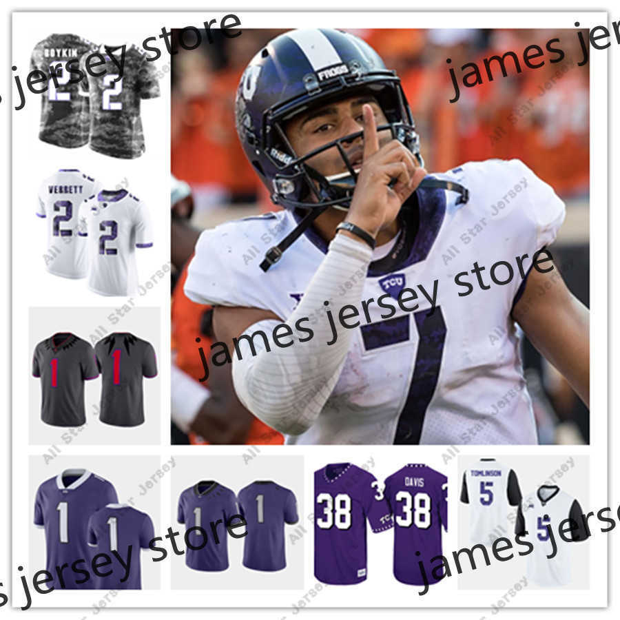 

American College Football Wear NCAA Custom TCU Horned Frogs Football Jersey 2 Trevone Boykin 21 Dctf Live 14 Andy Dalton 31 Ridwan Issahaku 3 Shawn Robinson 7 Arico Eva, Purple