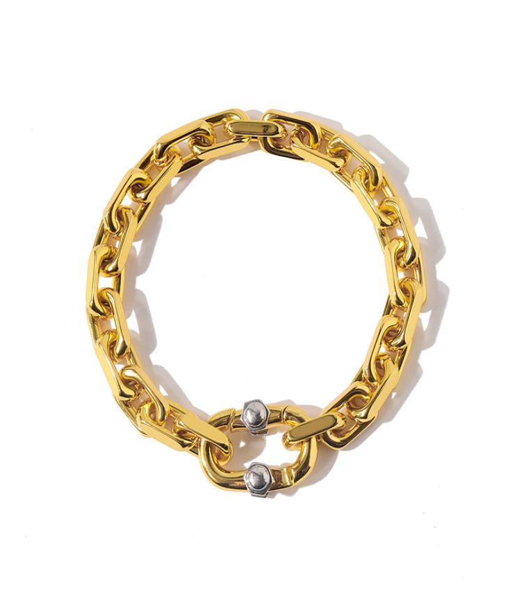 

18k sun Gold Silver retro metal new thick chain bracelet for men and women Fashion European American design9731734
