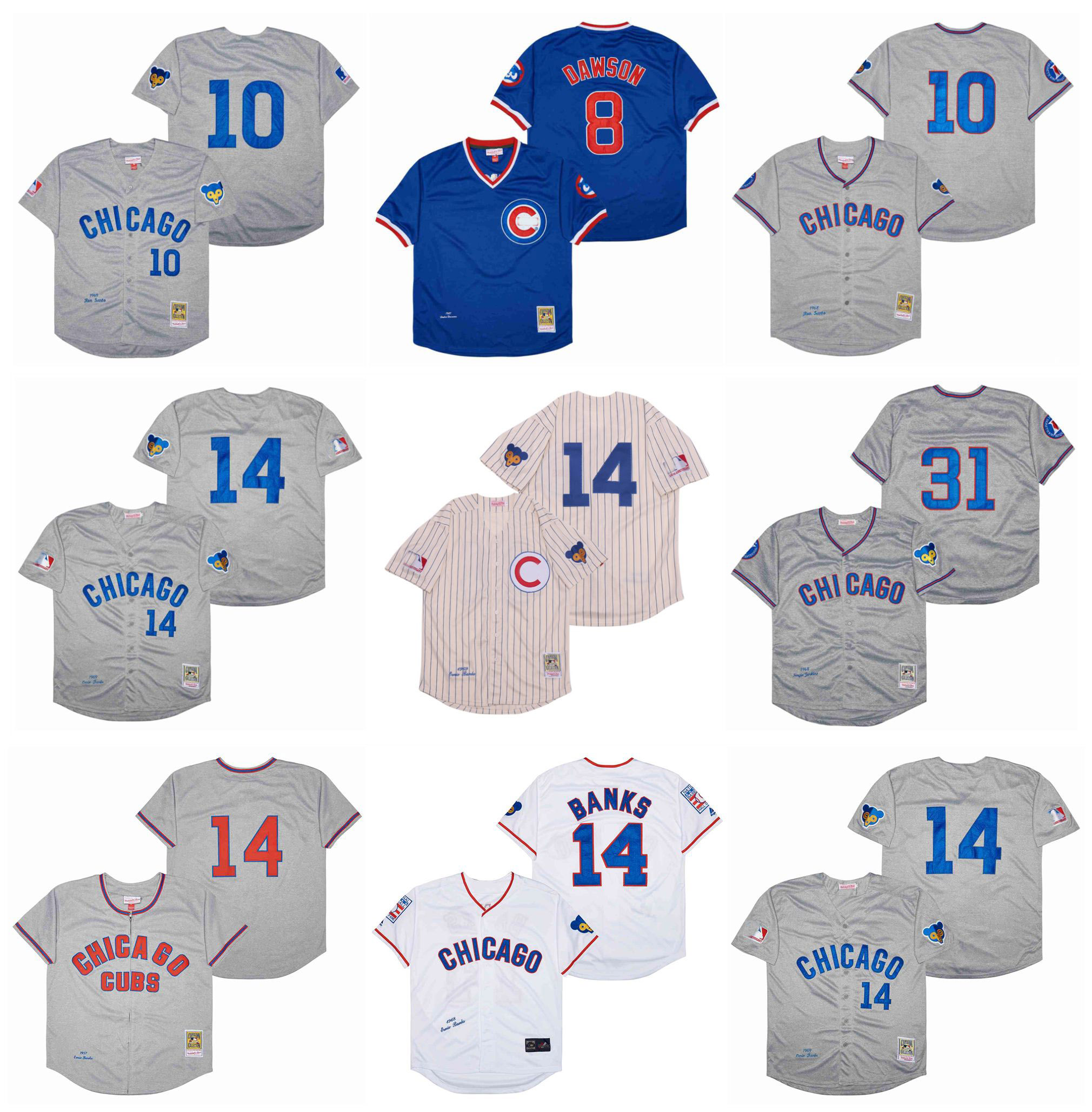 

Mitchell and Ness Throwback Chicago ANDRE DAWSON Baseball Jersey Cubs 10 Ron Santo 14 Ernie Banks Greg 31 Maddux, As pic