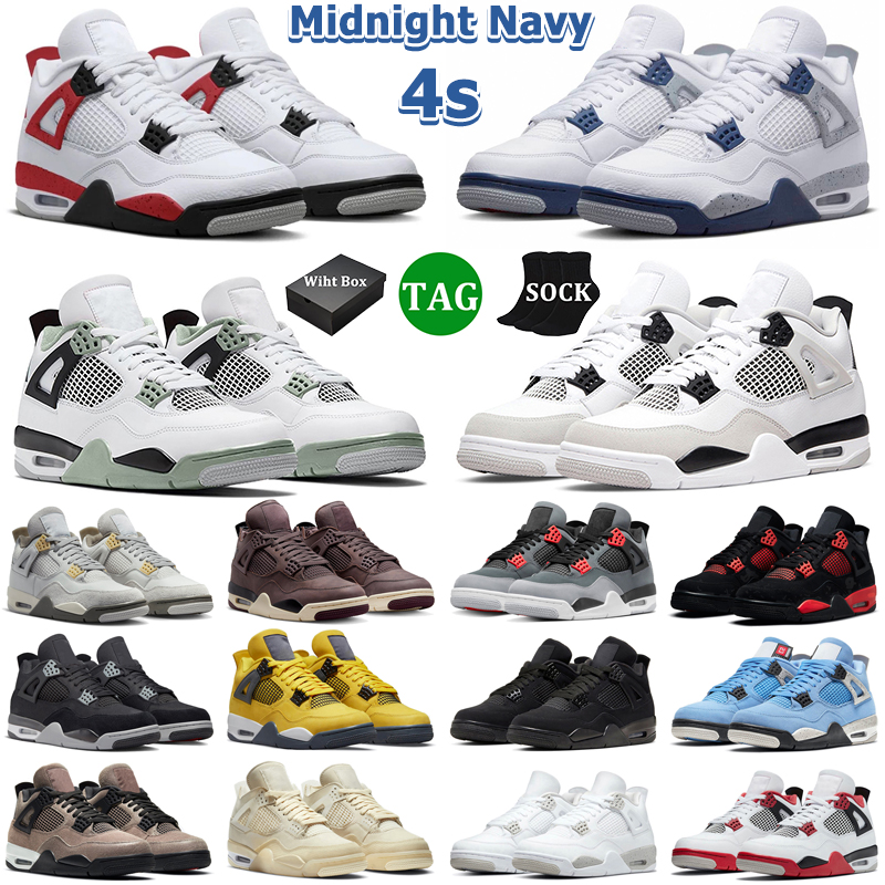 

Excellent Retro With Box 4 Basketball Shoes Men Women 4s Midnight Navy Military Black Cat Red Cement Thunder Oil Green White Oreo Lightning