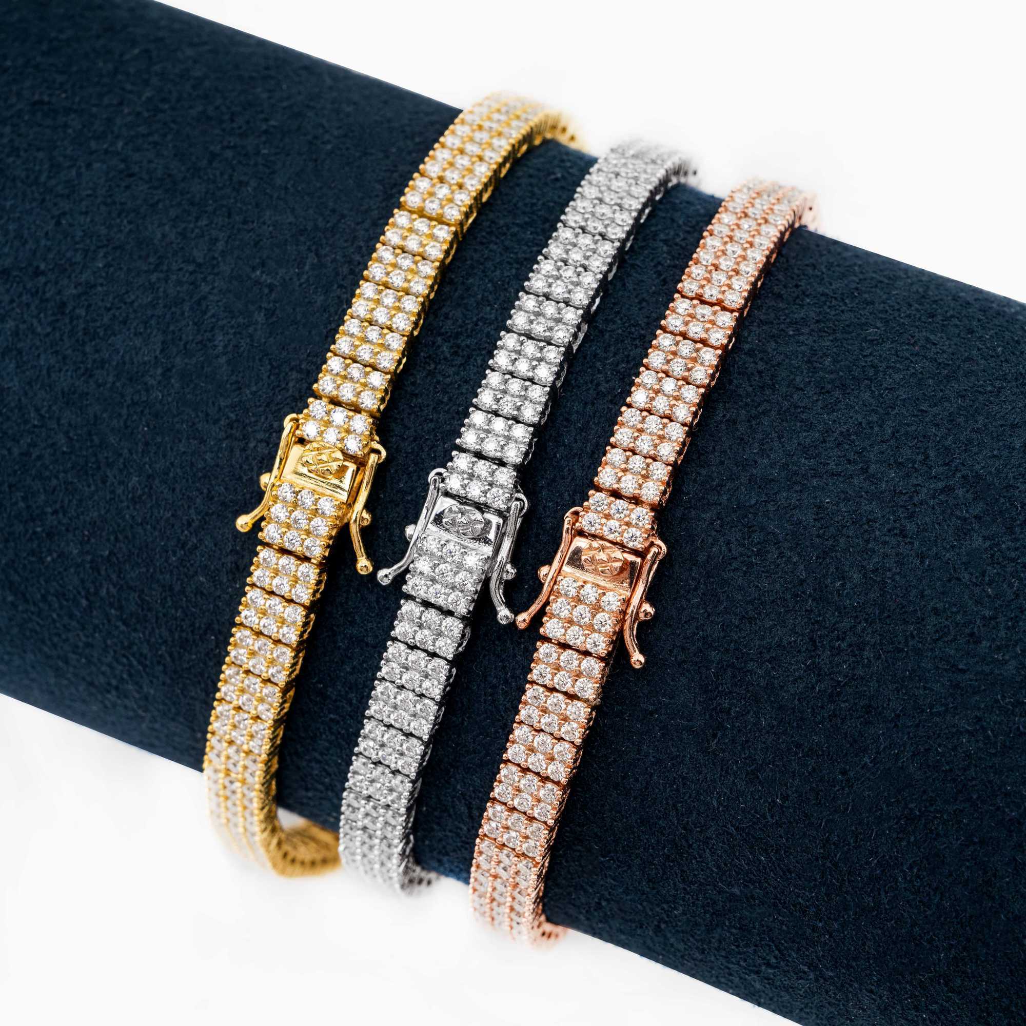 

Pass Diamond Tester Luxury Custom Jewelry Moissanite Diamond Iced Out 3 Rows Triple Color Tennis Bracelet