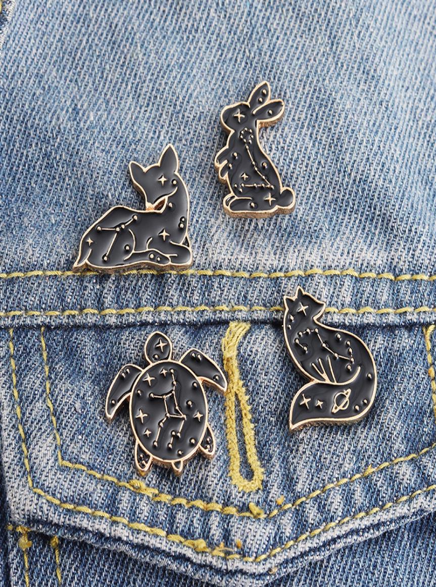 

European Punk Animal Series Collar Brooches Rabbit Sea Turtle Fox Deer Pins Women Cartoon Alloy Enamel Clothes Badge Jewelry Acces3184974