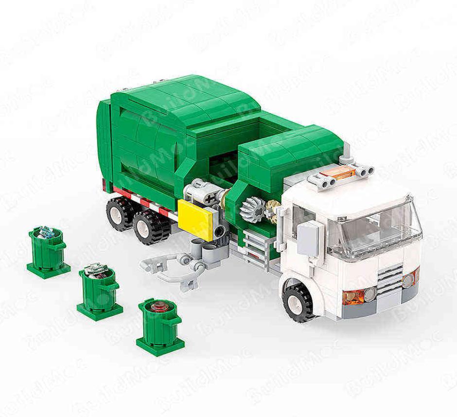 

BuildMoc hightech Green White Car Garbage Truck City Cleaner Children Diy Toy Building Blocks birthday Gift Model Set Y11305534624