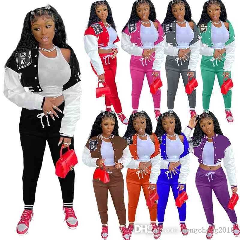 

Desinger Women Jersey Tracksuits Sweatsuit Two Piece Pants Outfits Single Breasted Letter Printed Coat Jackets Baseball Suit, Purple