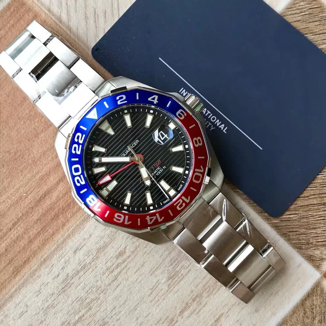 

GMT men's watch Swiss ETA 2893-2 movement 43 MM Stainless steel strap Ceramic bezel Sapphire crystal glass WAY201F designer watches, As shown