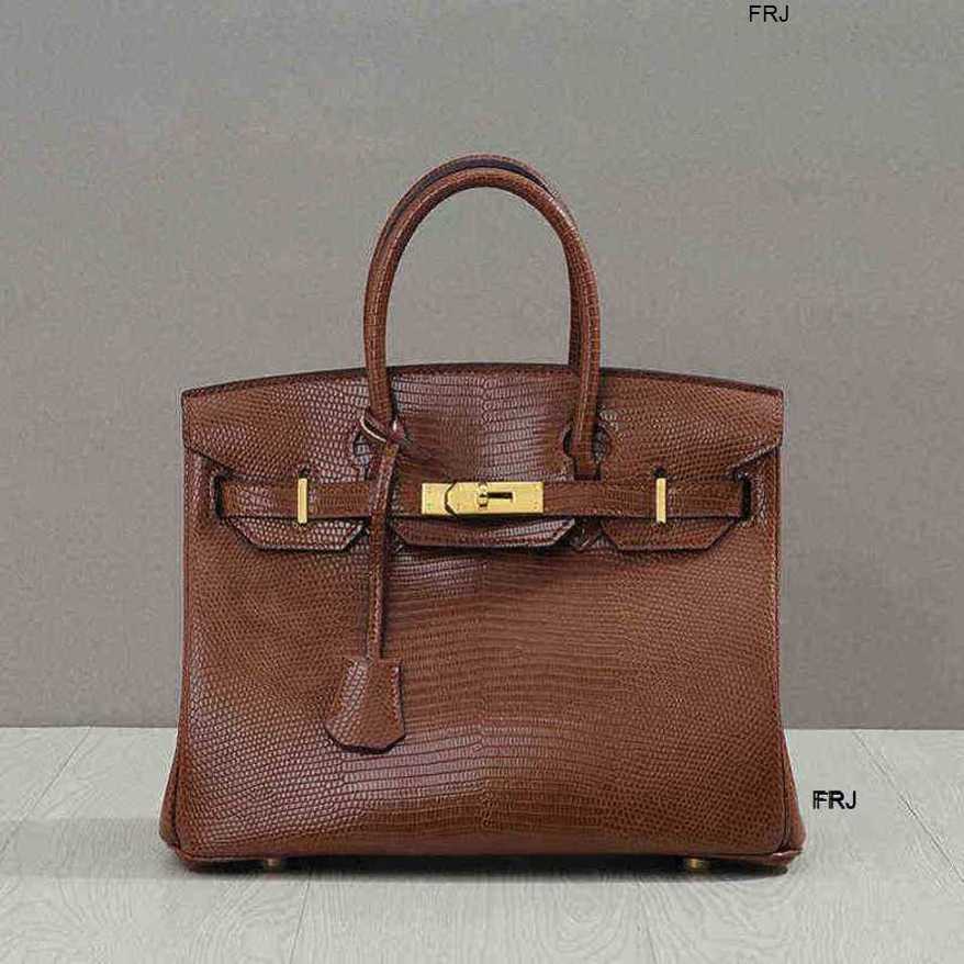 

Designer Birkin Bags H erme Handbags Lizard Pattern Leather Bag 2023 New Top Casual Womens Hand Shoulder Have Logo l Frj, Black 30cm