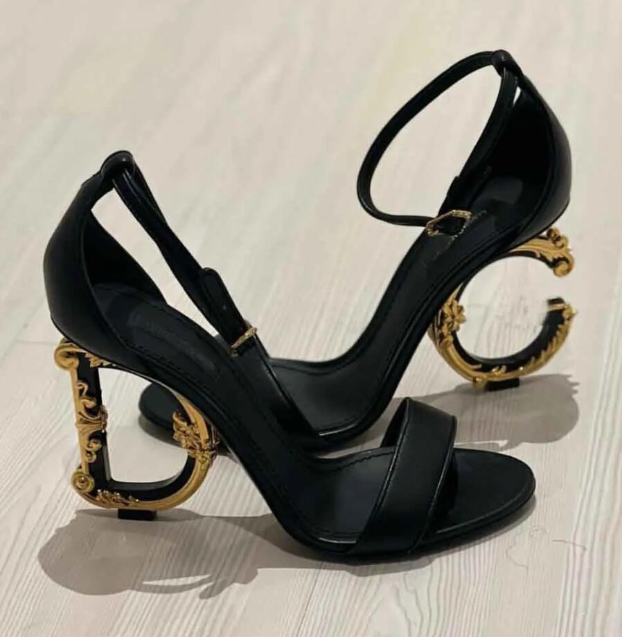 

Elegant Brands Keira Sandals Shoes luxury high heels Women Gold-plated Carbon Pop Heels Summer Lady Pumps Patent Leather Party Wedding Dress Gladiator, 10