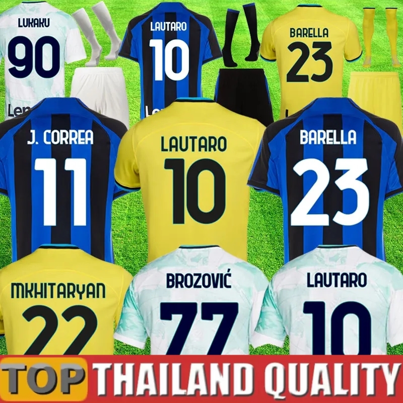 

2022 2023 LUKAKU soccer jersey BARELLA INTERS DZEKO MILANS LAUTARO VIDAL J. CORREA 22 23 football t shirt CALHANOGLU GAGLIARDINI Men kit Yellow 3rd Kids equpment 23 37, 22 23 away kids