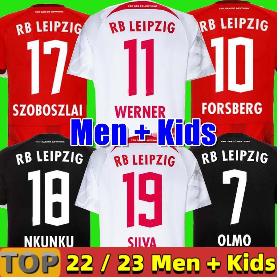 

22 23 RBL SILVA Soccer Jerseys 2022 OLMO POULSEN FORSBERG HEE CHAN SABITZER UPAMECANO SZOBOSZLAI KLUIVERT football shirt men kids uniforms, 22 23 away adult bundesliga