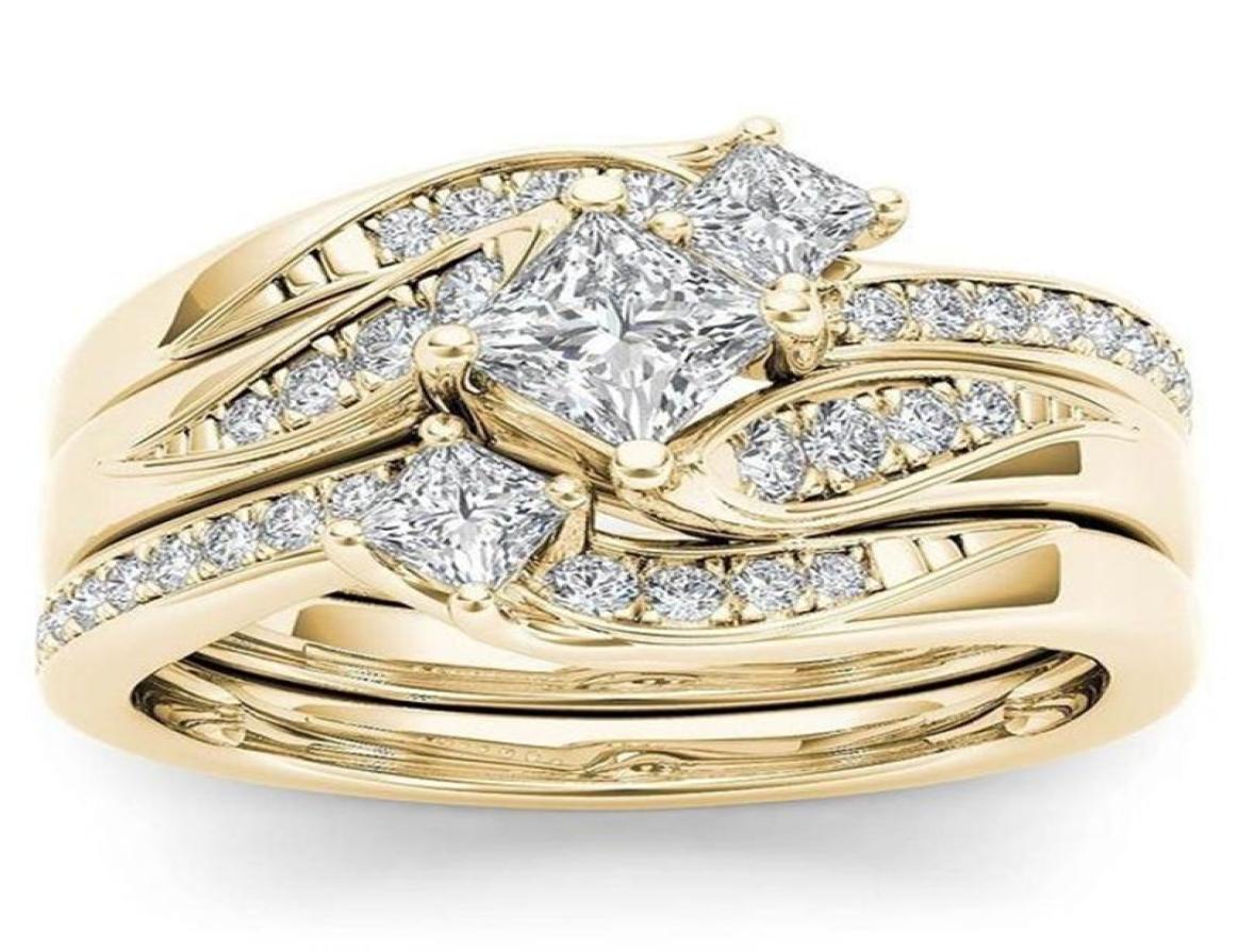 

Wedding Rings Classic Princess 3Pcs Set Charm Rose Gold Zircon Engagement Ring Anniversary Gift Bridal For Women Fashion Jewelry3848800