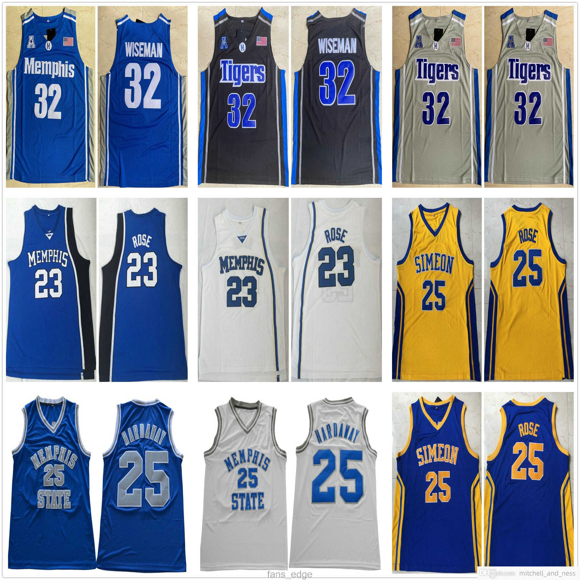 

Stitched NCAA Memphis Tigers 32 Wiseman College Basketball Jerseys College Memphis State Penny 25 Hardaway Simeon High School Derrick 23 Rose Jersey, Yellow