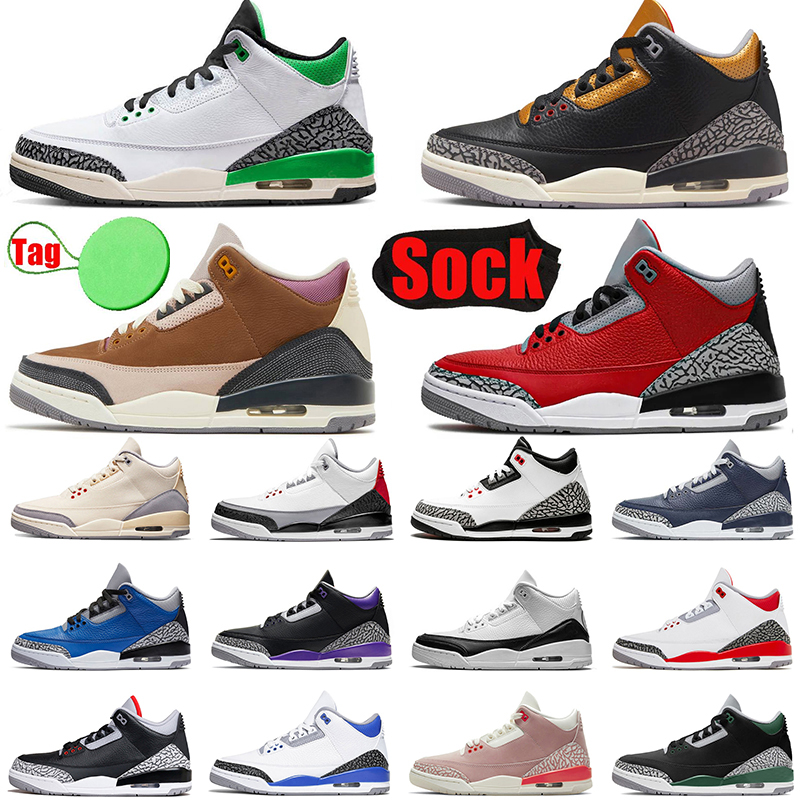 

Jumpman 3 Basketball Outdoor Shoes 3s Muslin Pine Green Desert Elephant Dark Iris Racer Blue Winterized Archaeo Brown UNC Black Cat Cool Grey women Retro with socks, A33 patchwork 40-47