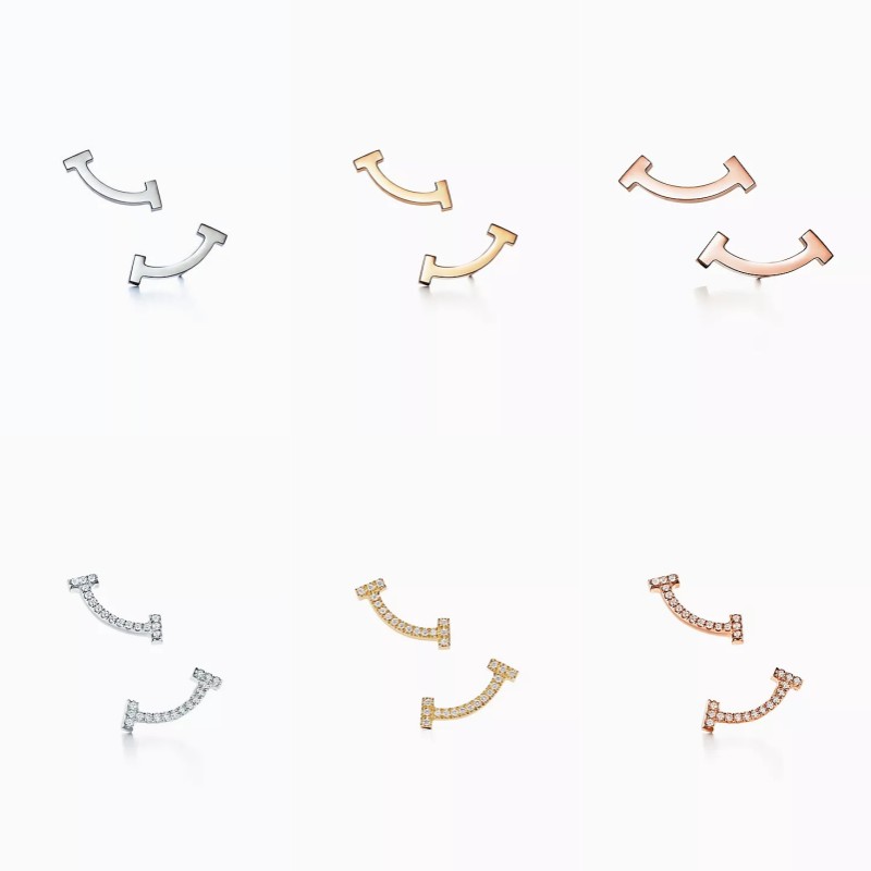 

T Design smile stud earrings Charm Love earrings 925 sterlling silver 18k gold plated jewelry Fashion Classic Luxury Brand Valentine's Day Gifts 010