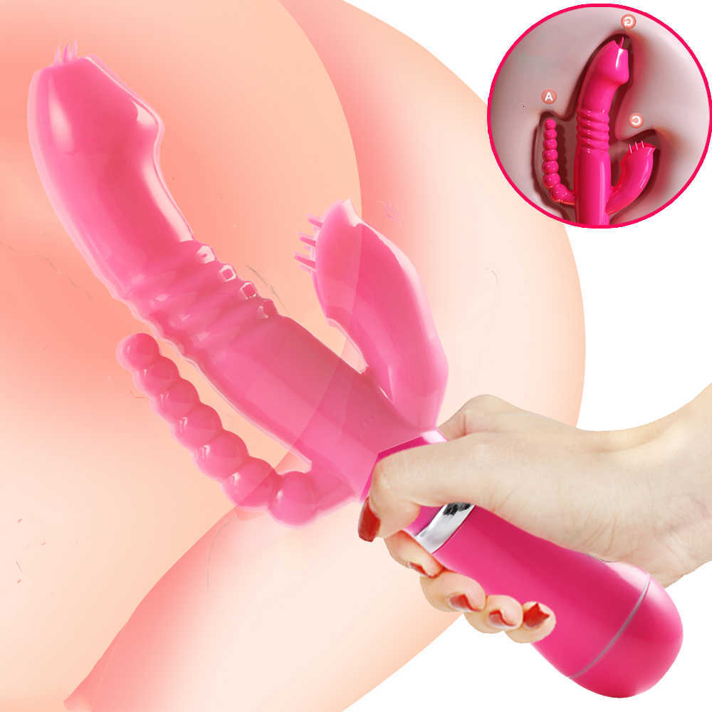 Vibromasseur 3 en 1, jouet sexuel, gode lapin, étanche, Rechargeable par USB, Anal, clito, langue, léchage, jouets pour femmes, boutique pour Cou