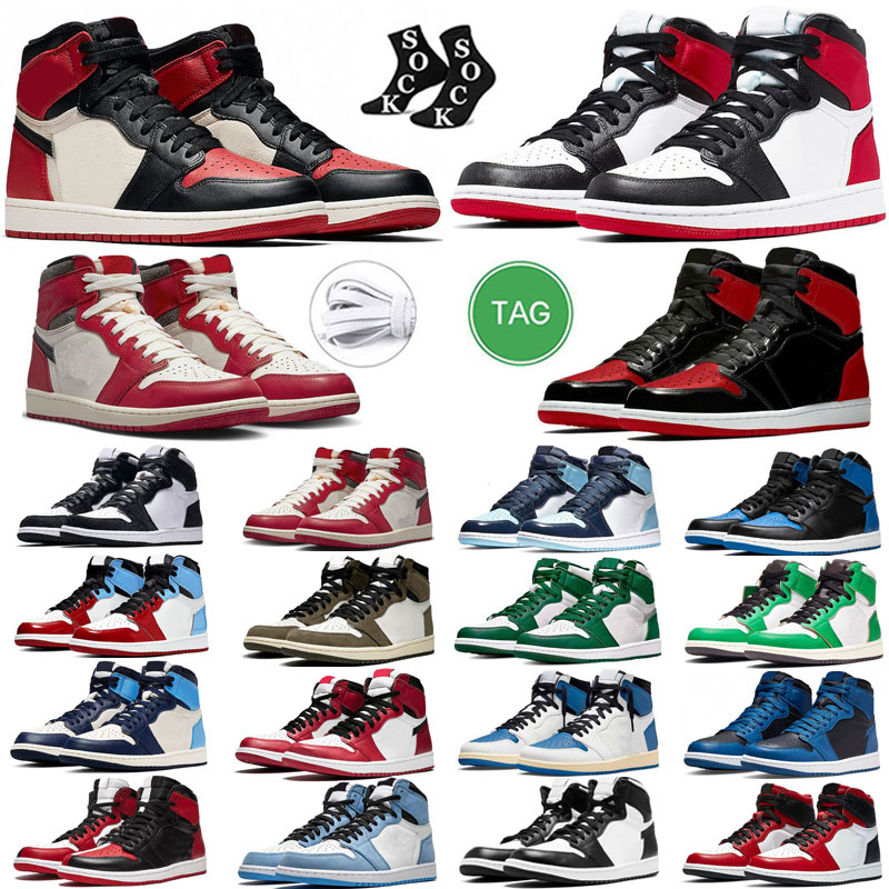 

High OG 1 University Blue Black White shoes Chicago Los Patent Bred Stealth Yellow Toe Outdoor Shoes Men Midnight Blue Authentic Sneakers Zapatos Sports shoes 7-13, Color # 27