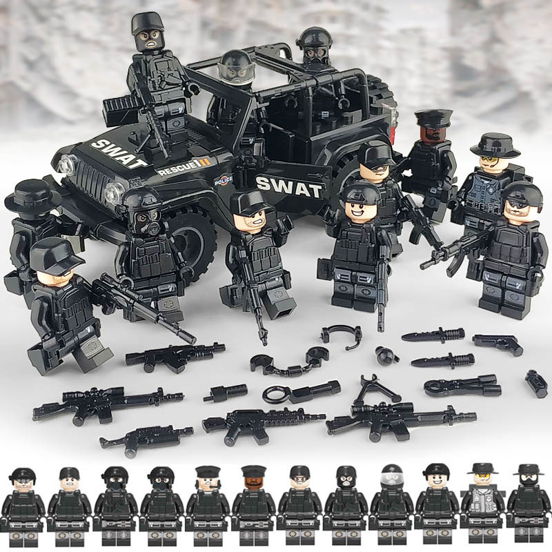 

SWAT Military Building Blocks Toys Minifigs Set - SUV and 12Pcs Soldiers Mini Figures with Accessories