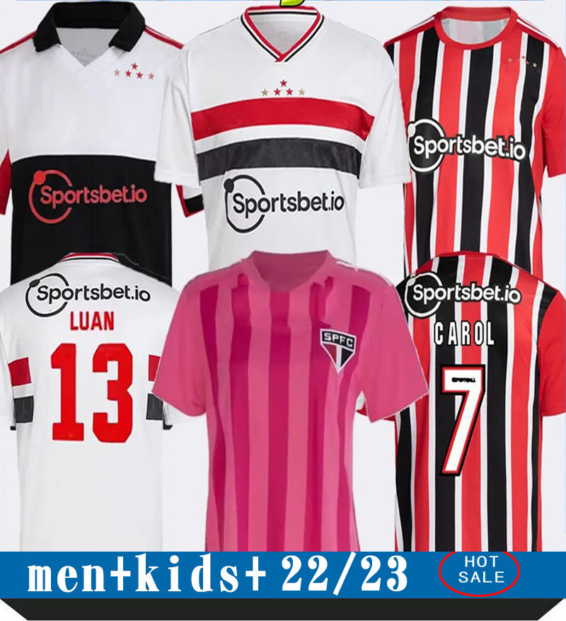 

2022 23 Sao Paulo soccer jerseys Outubro Rosa LUCIANO MIRANDA Rafinha J.Calleri Eder LUCIANO ALISSON NIKAO GABRIEL G.SARA 22 23 Men Kids kits football shirt, Gold