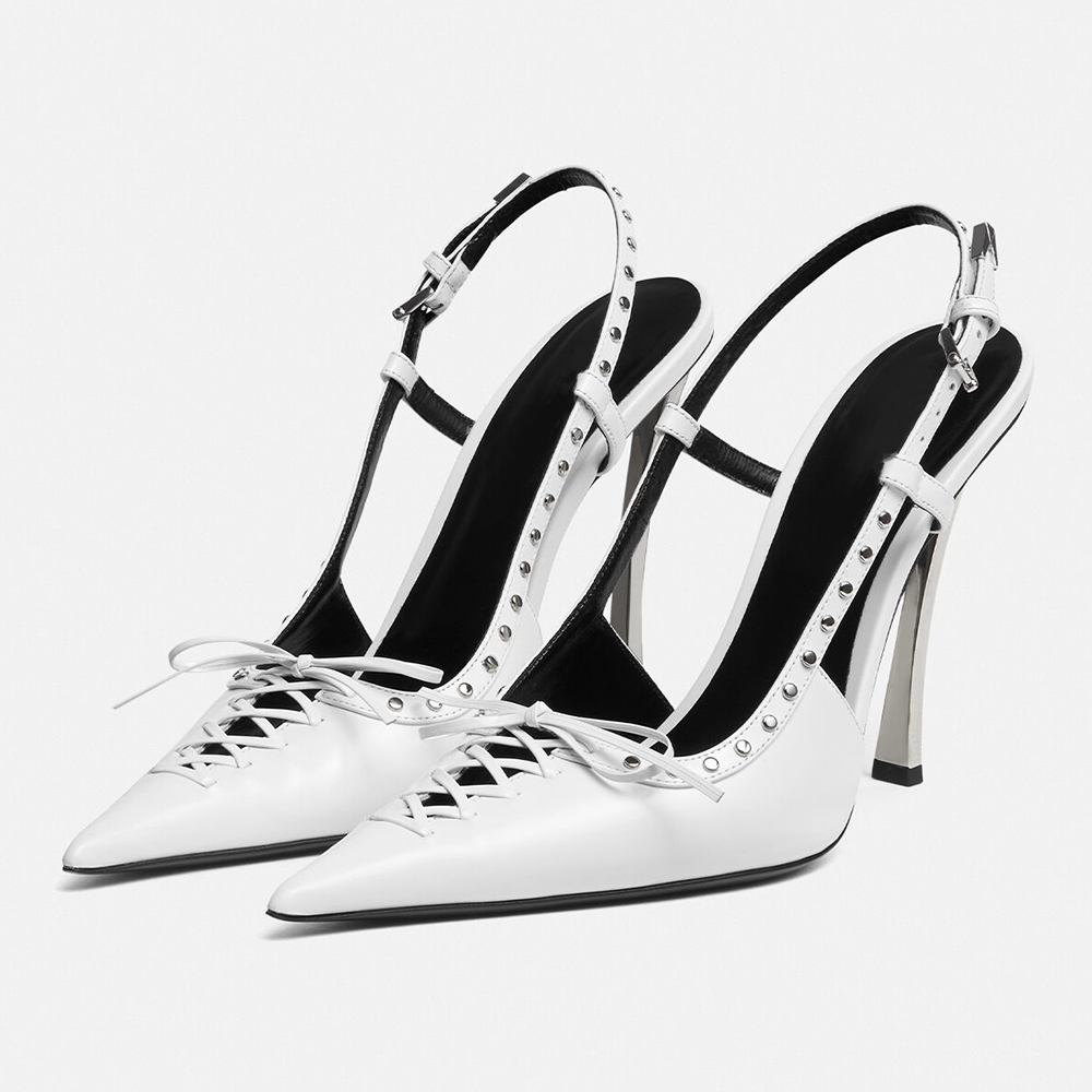 

The latest sandals cross tie bowknot pointed high heels willow nail embellished patent leather metal heel personality 10CM formal shoes designer party dress shoes, Blue