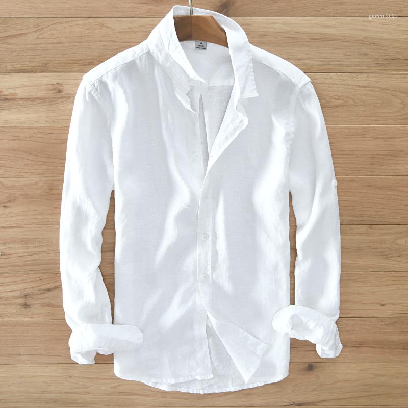

Men's Casual Shirts 2023 Designer Italy Style Linen Long-sleeved Shirt Men Brand 5 Colors Solid White For Top, Gray