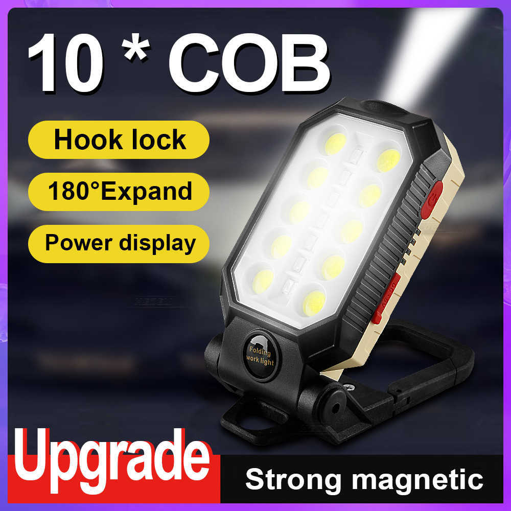 

Flashlights Torches Rechargeable Strong Magnetic Work Light LED COB Portable Foldable Flashlight Waterproof Camping Flash Light With Power Display 0109