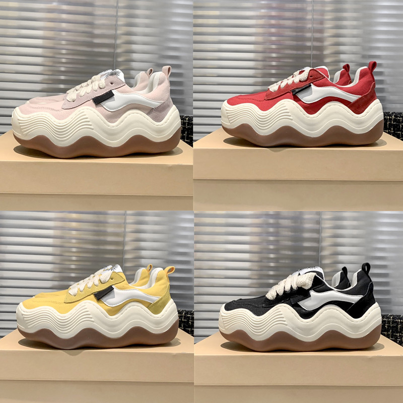 

Top Designer Casual Shoes XHEYDAY Mens Womens Leather Rubber Thick Sole Wave Stripe Red Black Yellow High rise Dress Trainers Sneakers 35-44