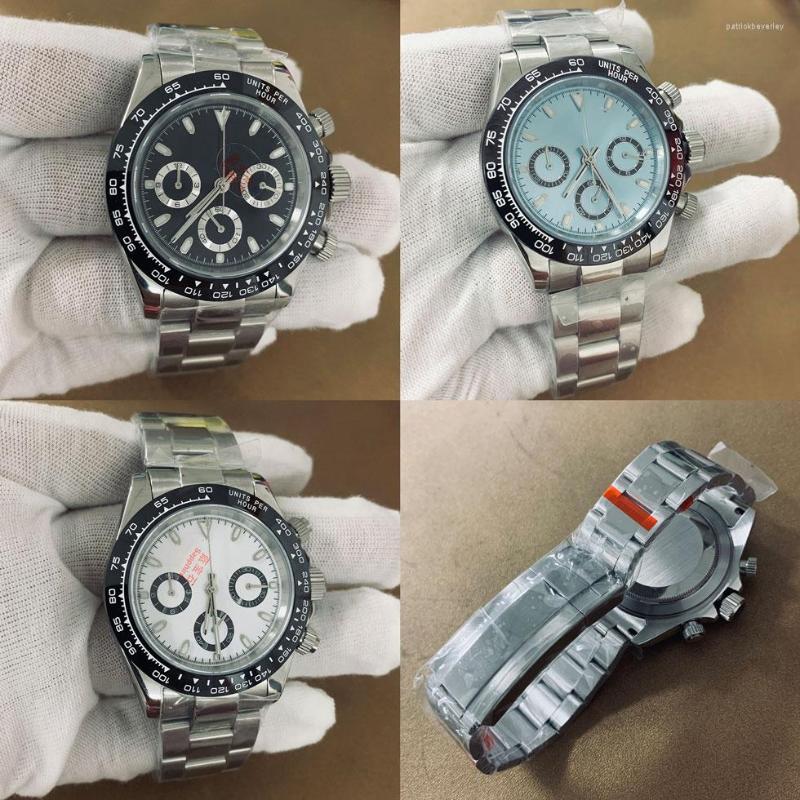 

Wristwatches Quartz Movement Watch Bomax Marina Chronograph Blue Dial 39MM VK63 Sapphire Luminous Pointer Steel Bracelet Ceramic Bezel D9, S logo 9