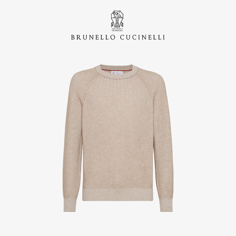 

Men Sweaters Brunello Cucinelli Cashmere Winter Round Collar Knitwears Brown Orange