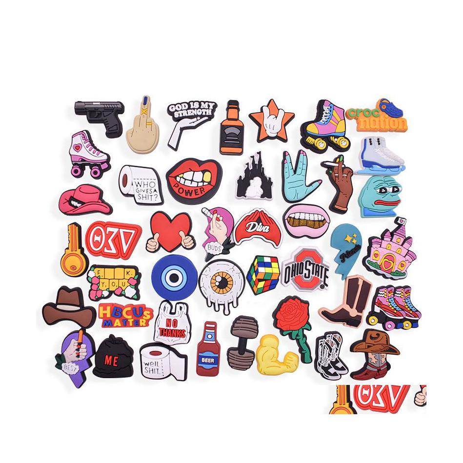 

Shoe Parts Accessories Charms Wholesale Childhood Memories English Letters Funny Gift Cartoon Croc Pvc Decoration Buckle Soft Rubb Dhs0J, Red