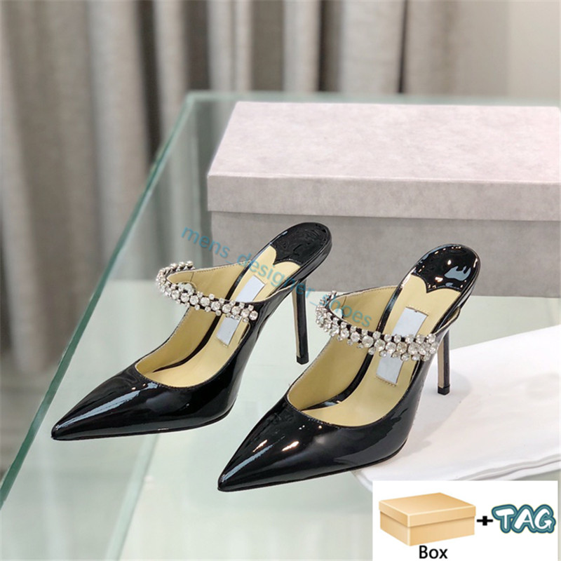 

Women new 23ss shoes London Mules Crystal Strap Pumps Black linen fashion brand ballet pink Patent shoe fashion brand womens shoes, Black patent heel height