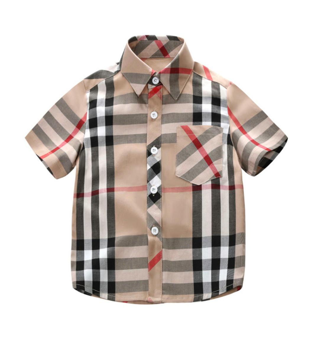 

Toddler Kids Boy Plaid Shirt Designer Clothes Girl Summer Short Sleeve Print Check Button shirt Tee Tops Clothes 28 Y6790513, 01