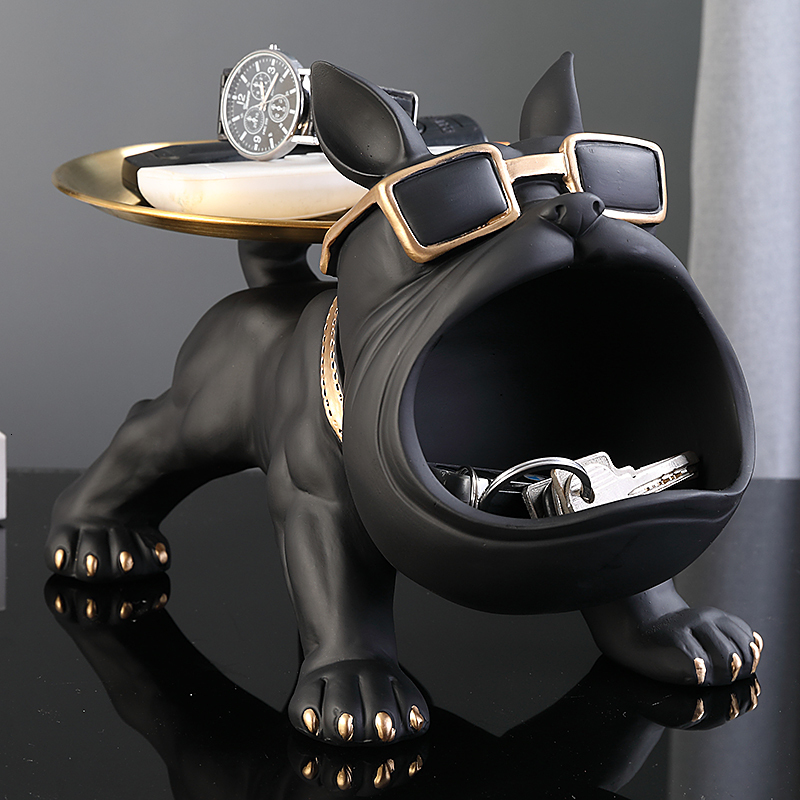 

Decorative Objects Figurines Cool French Bulldog Butler Dcor with Tray Big Mouth Dog Statue Storage Box Animal Resin Sculputre Figurine Home Gift 230107