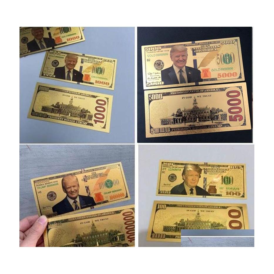 

Party Favor Trump Dollar Usa President Banknote Plastic Gold Foil Pleated Bills American General Election Souvenir Fake Money Coupon Dhcsb