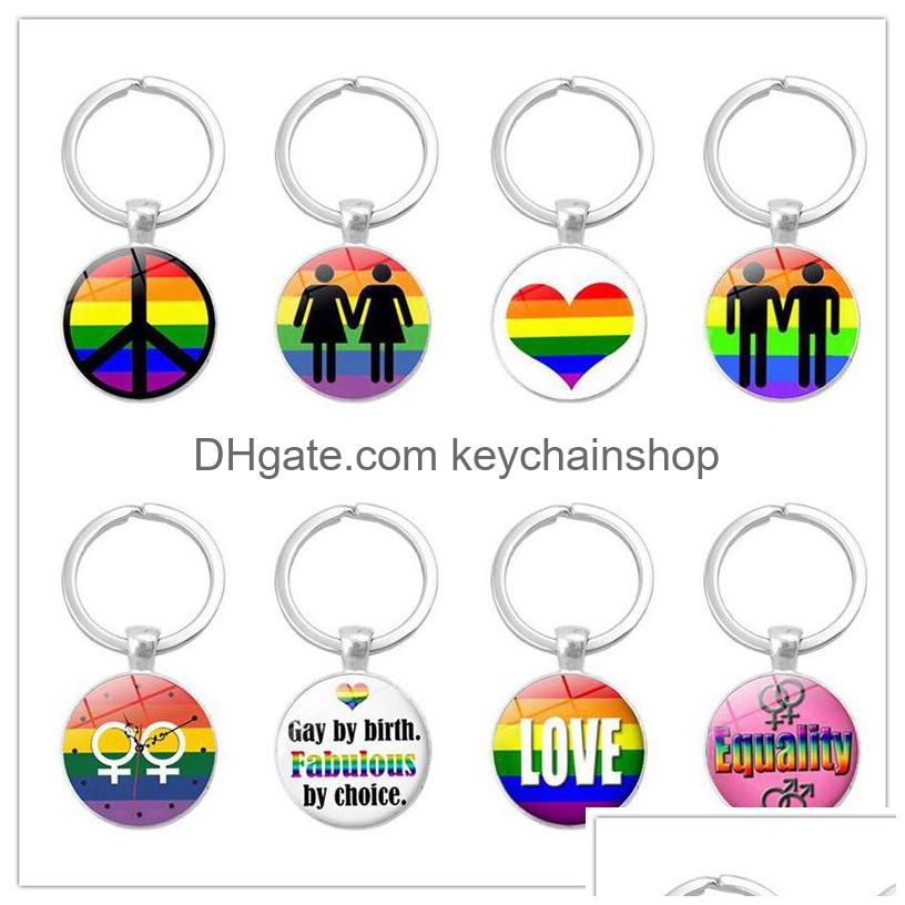 

Key Rings Fashion Gay Lesbian Pride Sign Keychains For Women Men Rainbow Color Glass Gemstone Charm Chains Lgbt Jewelry Accessories Dhsc6