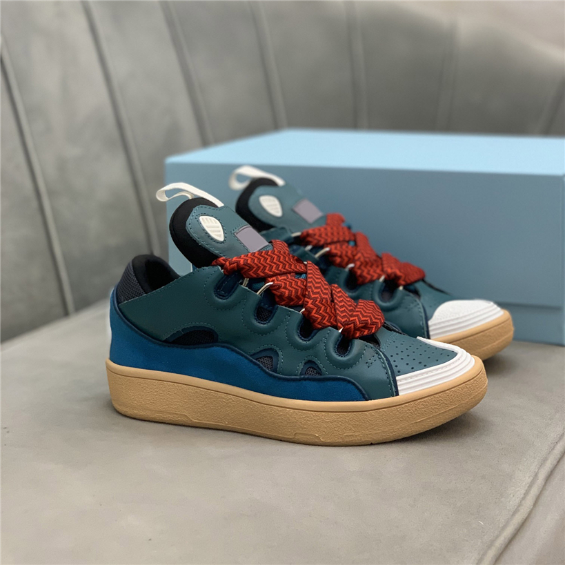 

2023 Designer Paris Curb Painted Low Top Dress Shoes Catwalk Stitching Embossed Suede Leather Rubber Platform Loafers Breathable Lanvins Sneakers With Box, 17