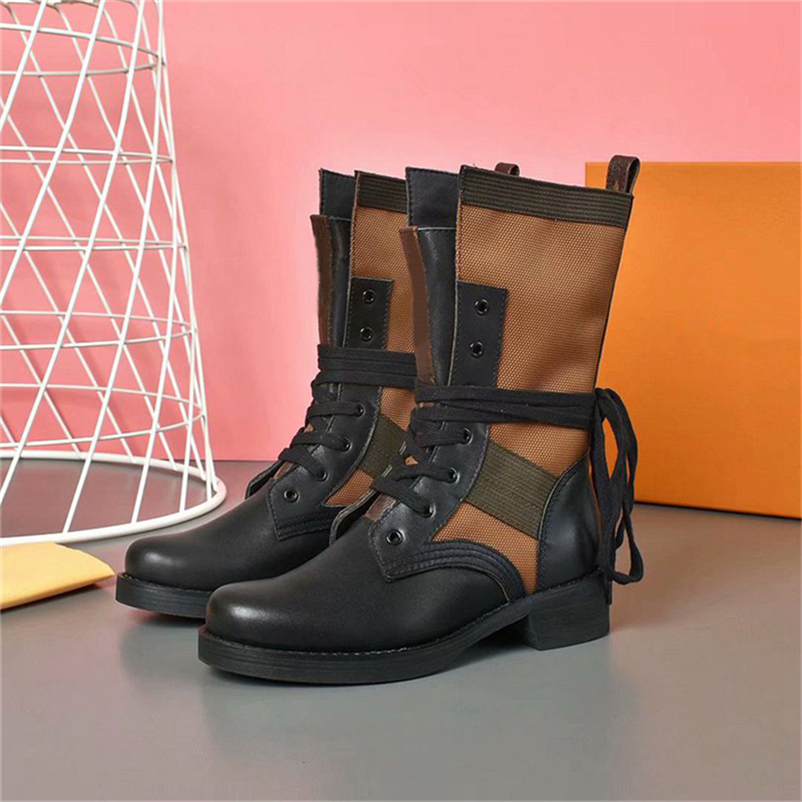 

2023 Designer Paris Metropolis Flat Ranger Combat Boots Combines Smooth Calf Leather And Canvas Martin Ankle CalfSkin Woman Lace up Winter Sneakers With Box