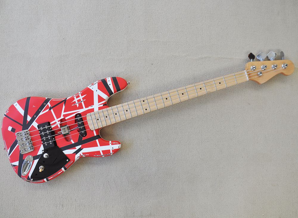 

4 Strings Relic Red Electric Bass Guitar with Stripe Maple Fingerboard Can be Customized As Request